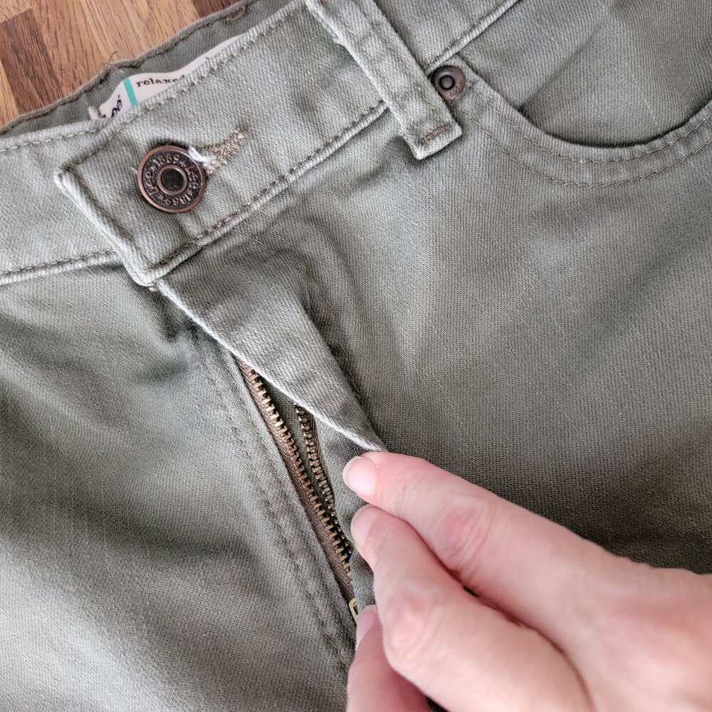 Lee Relaxed Straight Leg High Waisted Army Green Denim Pants - Picture 8 of 12